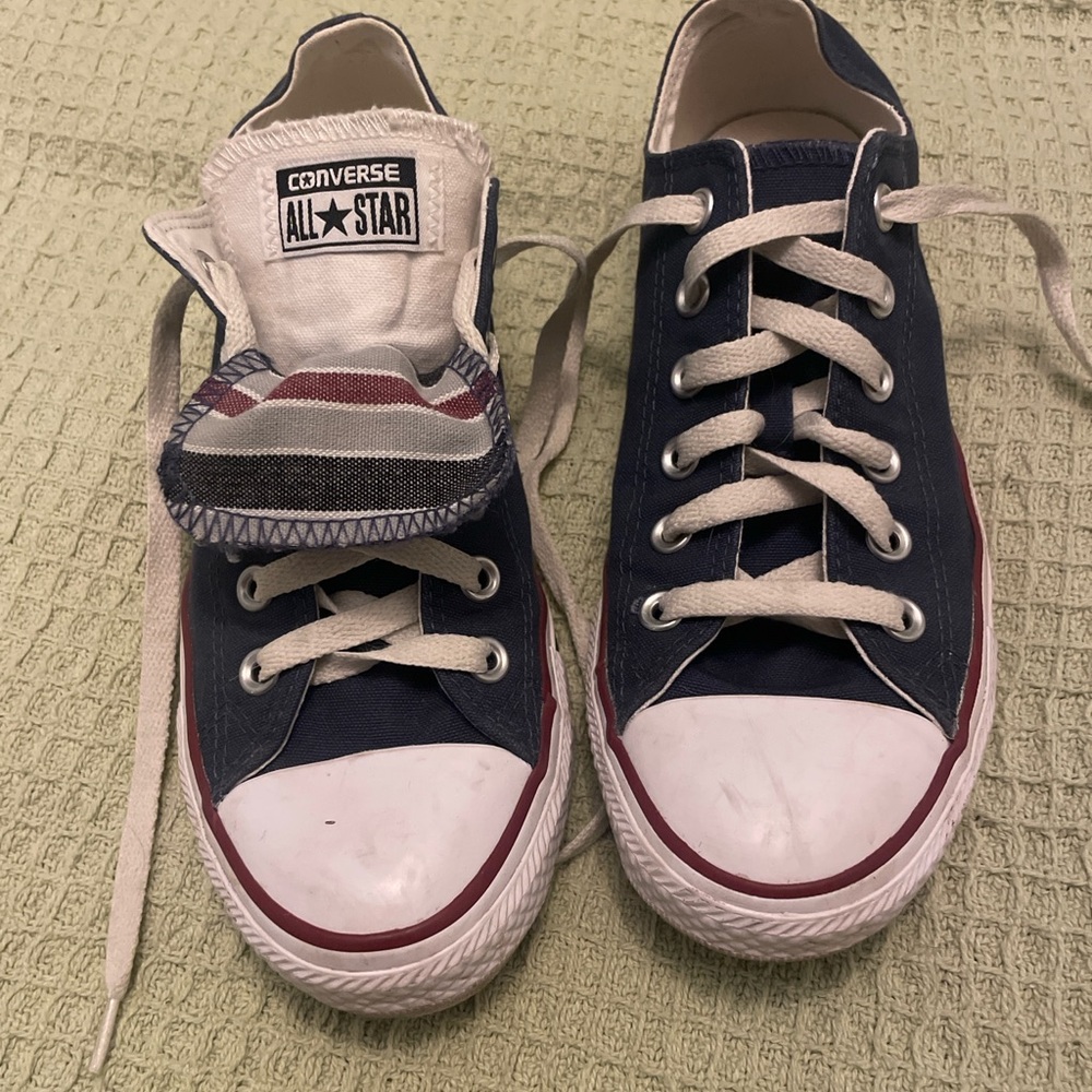 Converse All Star Low Top Sneakers in Navy, White and Red Trim